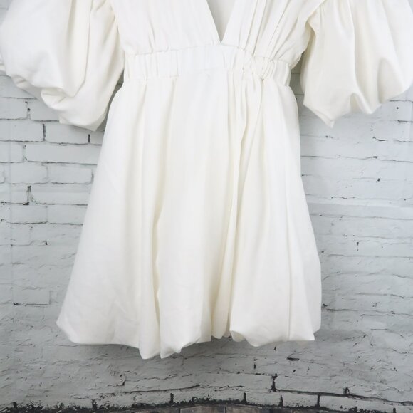 MISSPAP WHITE DEEP V NECK 1/2 PUFF SLEEVE BUBBLE DRESS SIZE 10 - Picture 7 of 9
